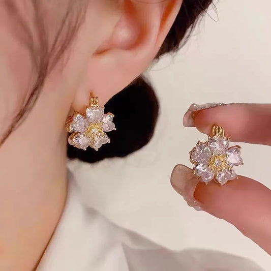 Flor Diamantes Pendientes | Oro 18k